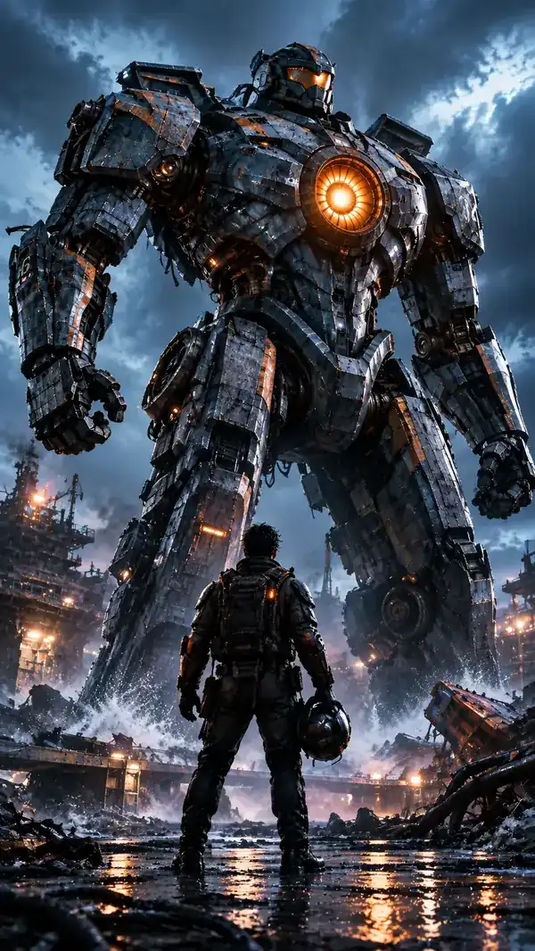Large machine in a gritty cinematic action scene
