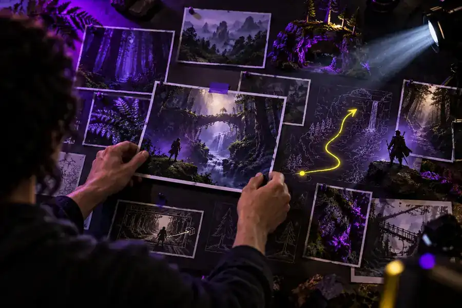 Illustrative video frame representing an initial visual direction